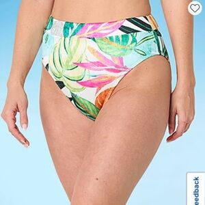 Tropical Print High-Waisted Bikini Bottom
